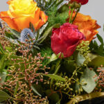 Dettaglio Confezione misto di rose, eryngium e populus
